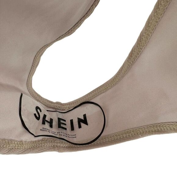 Ribbed Swimsuit One Piece Cream Size L Plunge V Neck High Cut Cheeky Swim Shein - Picture 6 of 7